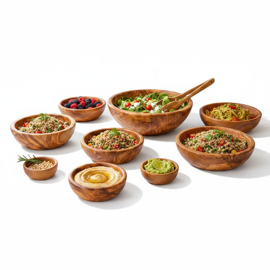 Handmade Olive Wood Bowl | Hand-Turned Wooden Salad Fruit & Serving Bowl | Beautiful Swirling Natural Grain | 6–20 cm