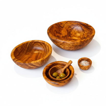 Handmade Olive Wood Bowl | Hand-Turned Wooden Salad Fruit & Serving Bowl | Beautiful Swirling Natural Grain | 6–20 cm