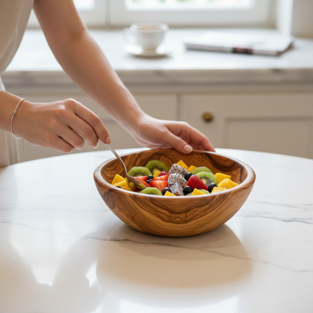 Handmade Olive Wood Bowl | Hand-Turned Wooden Salad Fruit & Serving Bowl | Beautiful Swirling Natural Grain | 6–20 cm