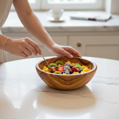 Handmade Olive Wood Bowl | Hand-Turned Wooden Salad Fruit & Serving Bowl | Beautiful Swirling Natural Grain | 6–20 cm