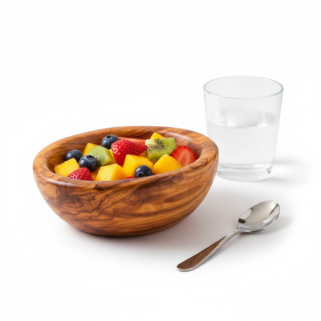 Handmade Olive Wood Bowl | Hand-Turned Wooden Salad Fruit & Serving Bowl | Beautiful Swirling Natural Grain | 6–20 cm