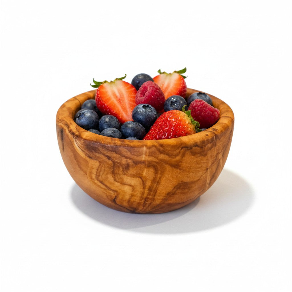 Handmade Olive Wood Bowl | Hand-Turned Wooden Salad Fruit & Serving Bowl | Beautiful Swirling Natural Grain | 6–20 cm
