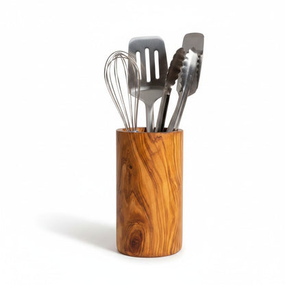 Olive Wood Utensil Holder | Wooden Kitchen Spatula Spoon Crocks Organizer