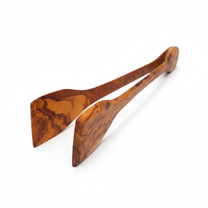 Handcrafted Olive Wood Salad Tongs - Non-Scratch Wooden Food Serving Scissors