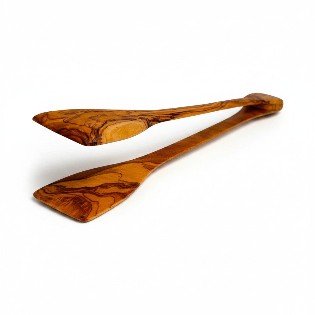 Handcrafted Olive Wood Salad Tongs - Non-Scratch Wooden Food Serving Scissors