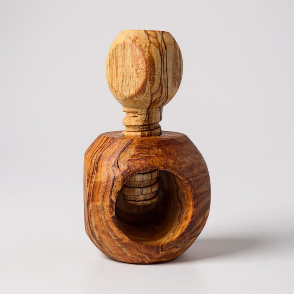 Olive Wood Mushroom Nutcracker | Wooden Screw Thread Manual Nut Breaker Tool