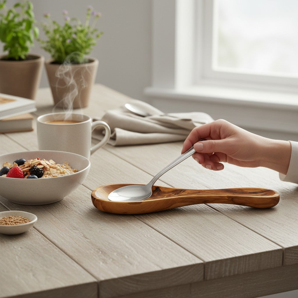 Olive Wood Spoon Rest | Wooden Kitchen Ladle Holder Cooking Utensil Stand