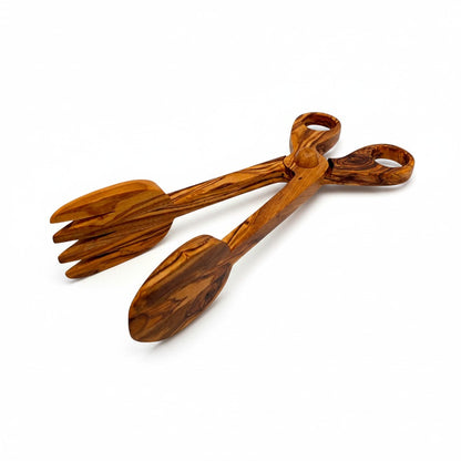 Olive Wood Salad Tongs | Wooden Serving Cooking Scissors Spoon Fork Food Clamps