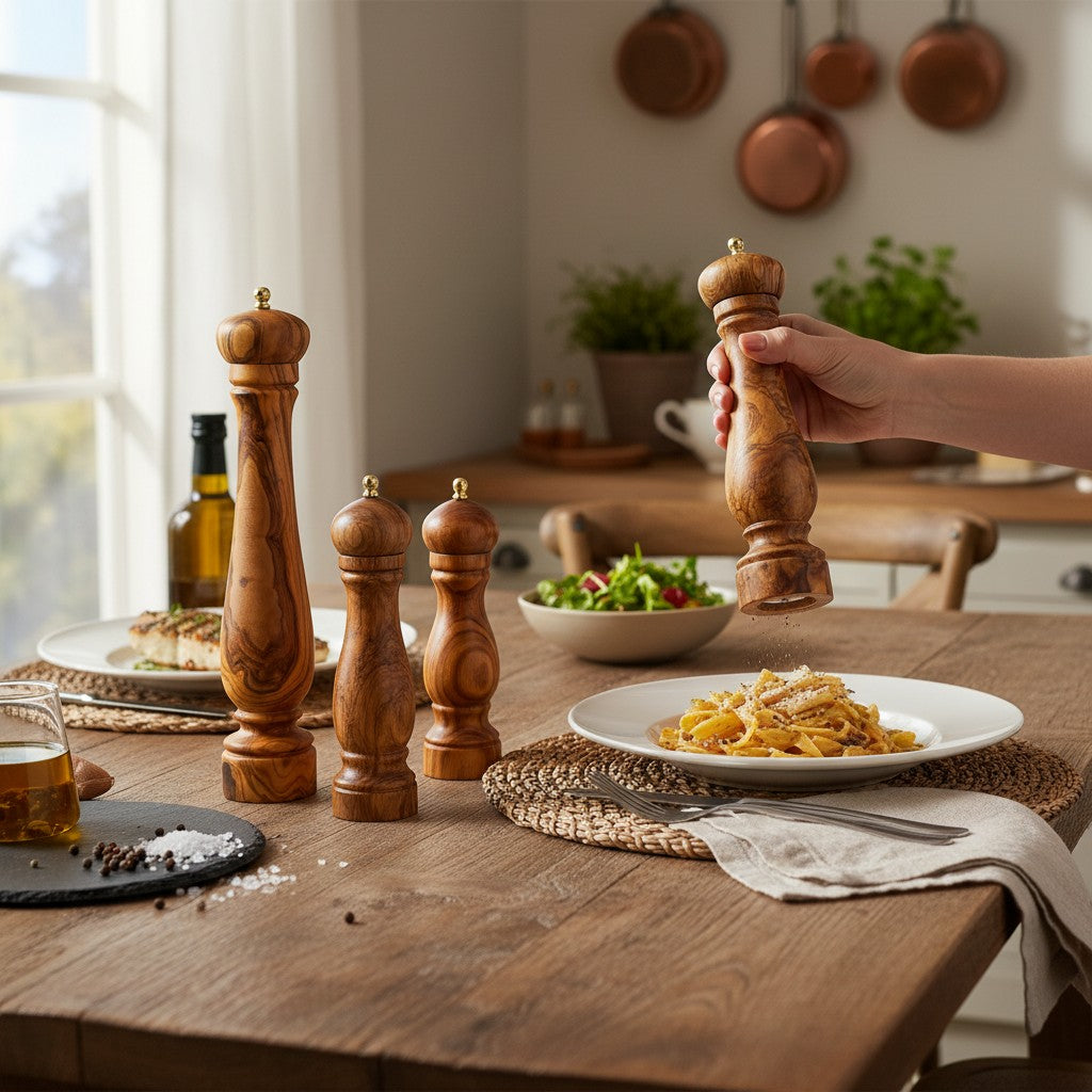 Olive Wood Spice Grinder Mill | Traditional Wooden Salt & Pepper Herb Shaker