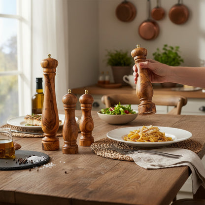 Olive Wood Spice Grinder Mill | Traditional Wooden Salt & Pepper Herb Shaker