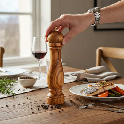 Olive Wood Spice Grinder Mill | Traditional Wooden Salt & Pepper Herb Shaker