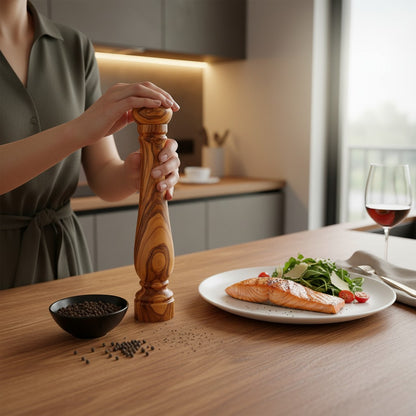 Olive Wood Spice Grinder Mill | Traditional Wooden Salt & Pepper Herb Shaker