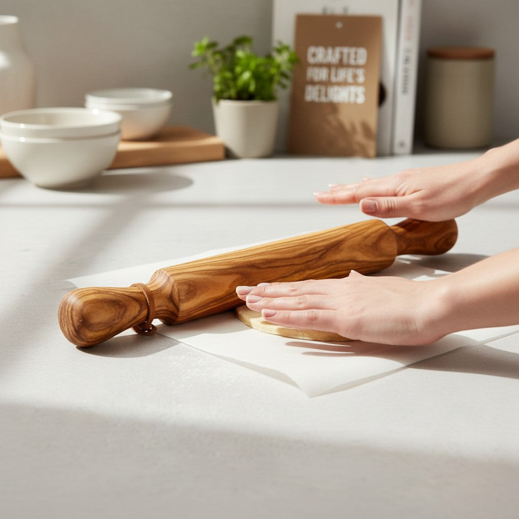 Olive Wood Professional Rolling Pin | Traditional Hardwood Pastry Dough Roller