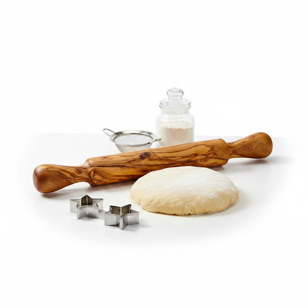 Olive Wood Professional Rolling Pin | Traditional Hardwood Pastry Dough Roller
