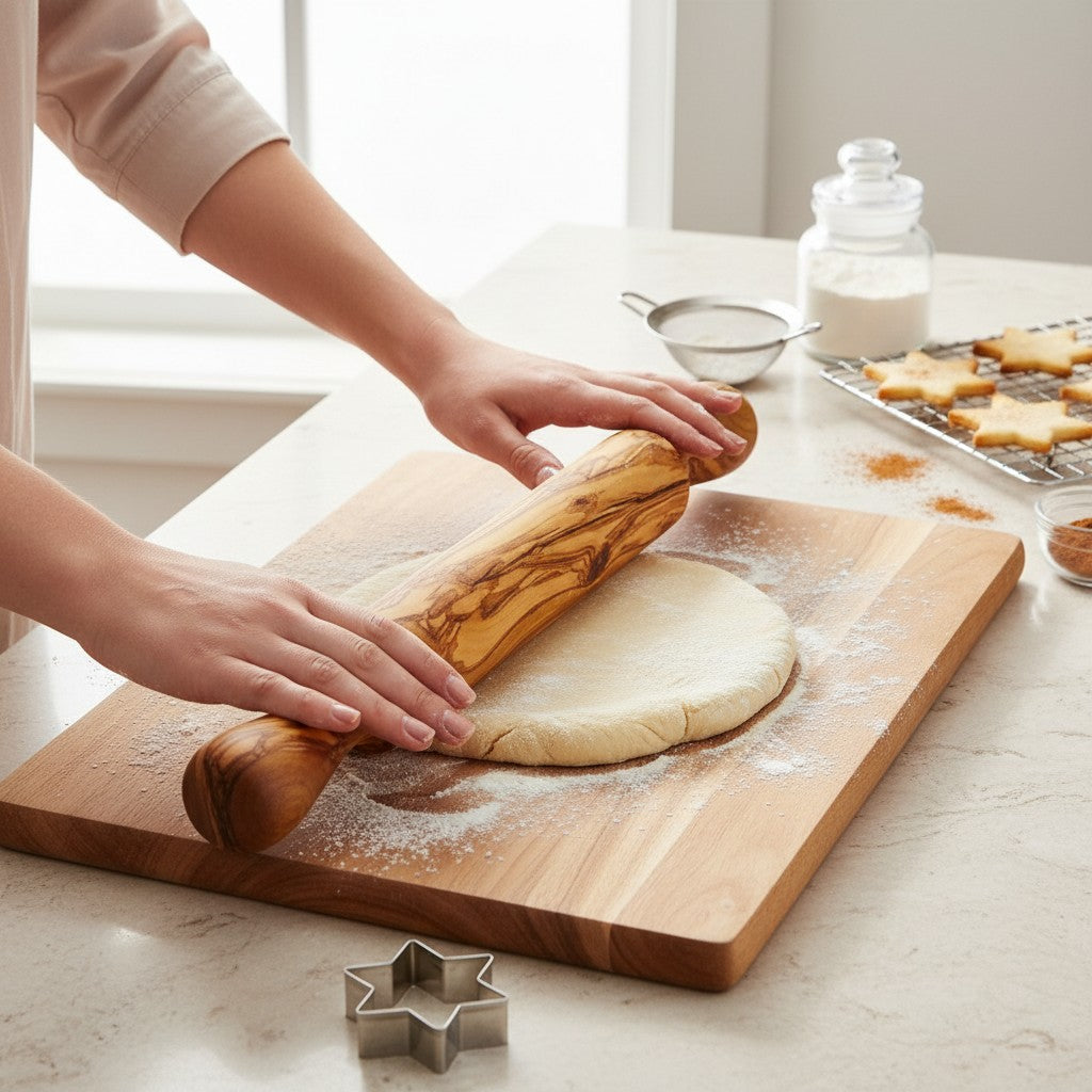 Olive Wood Professional Rolling Pin | Traditional Hardwood Pastry Dough Roller