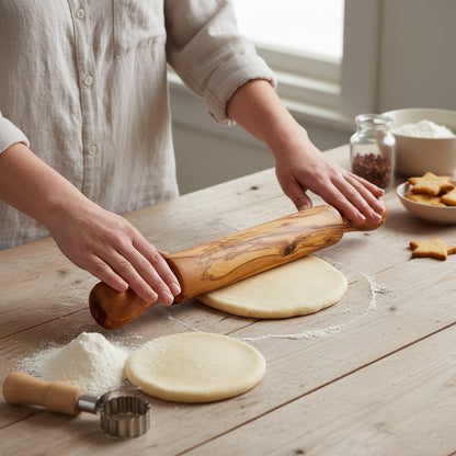 Olive Wood Professional Rolling Pin | Traditional Hardwood Pastry Dough Roller