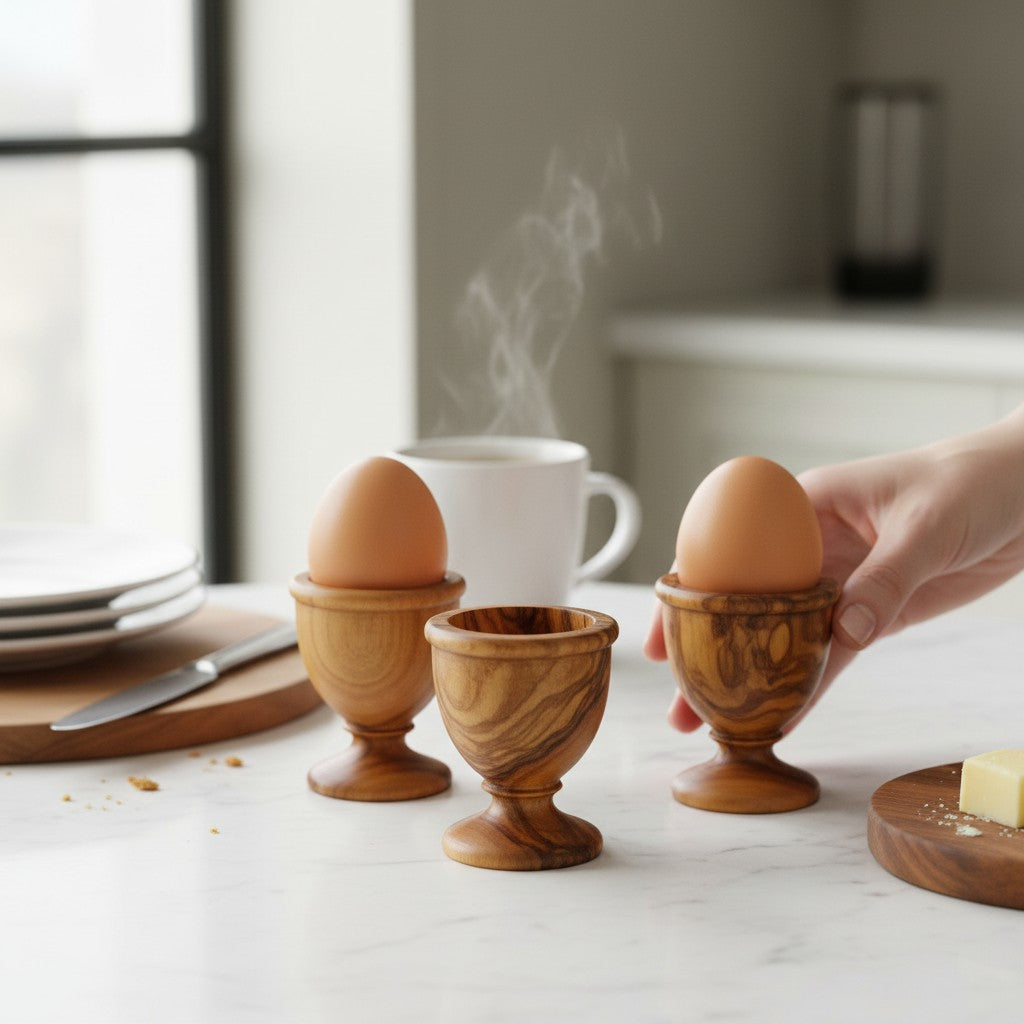 Olive Wood Egg Cup | Wooden Soft Boiled Egg Holder Breakfast Serving Stand
