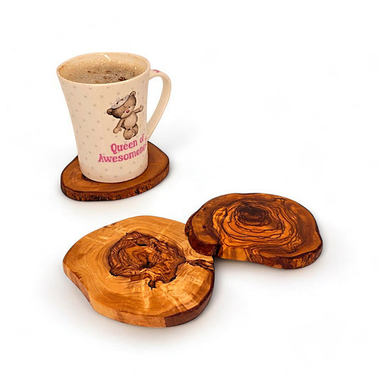 Olive Wood Hand Crafted Rustic Natural Look Wooden Coaster Set (1,2,4,6)