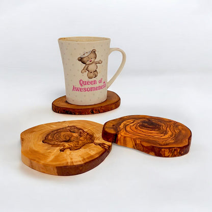 Olive Wood Hand Crafted Rustic Natural Look Wooden Coaster Set (1,2,4,6)