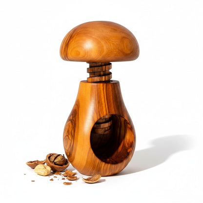 Olive Wood Mushroom Nutcracker | Wooden Screw Thread Manual Nut Breaker Tool