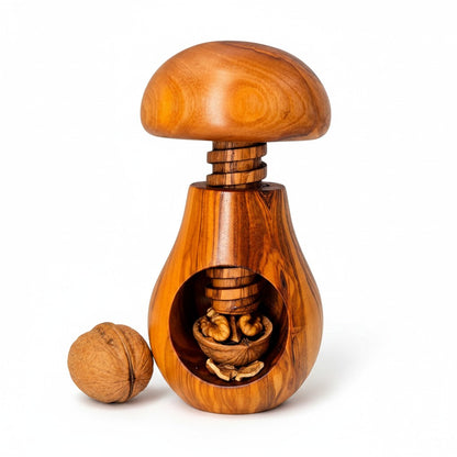 Olive Wood Mushroom Nutcracker | Wooden Screw Thread Manual Nut Breaker Tool