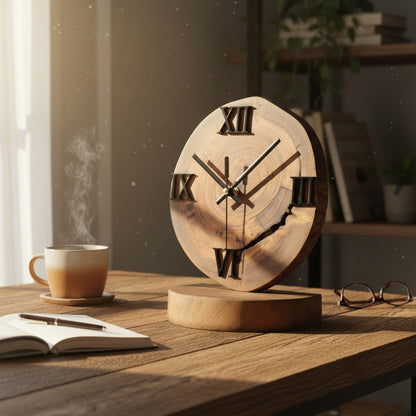 Handcrafted Wood Desk Clock | Luxury Live Edge Mantle Statement Clock