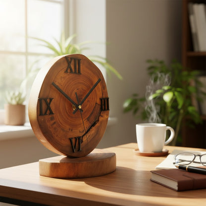 Handcrafted Wood Desk Clock | Luxury Live Edge Mantle Statement Clock