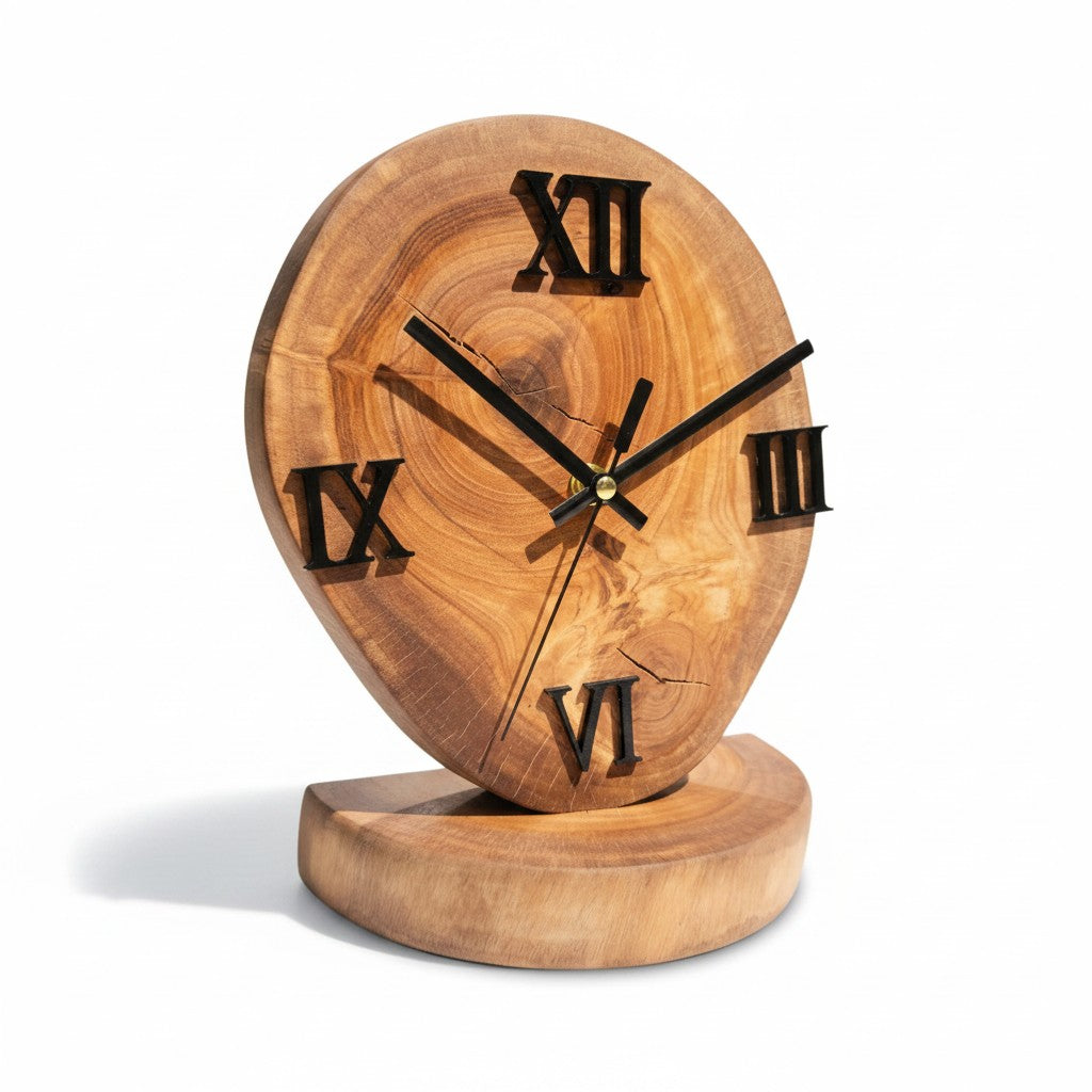 Handcrafted Wood Desk Clock | Luxury Live Edge Mantle Statement Clock