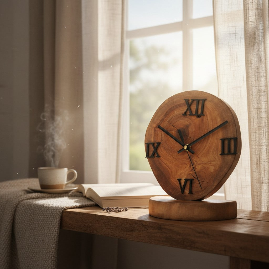 Handcrafted Wood Desk Clock | Luxury Live Edge Mantle Statement Clock