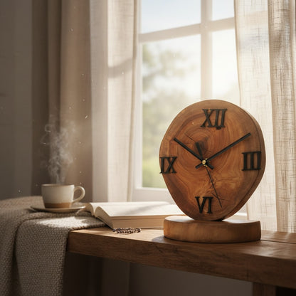 Handcrafted Wood Desk Clock | Luxury Live Edge Mantle Statement Clock