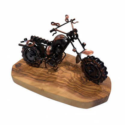 Industrial Steampunk Motorcycle Olive Wood Sculpture | Vintage Biker Desk Decor
