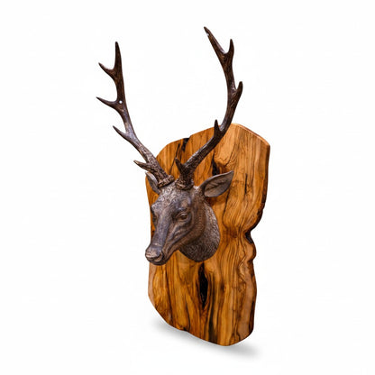 Luxury Freeform Olive Wood Stag Head Wall Sculpture | 3D Deer Antler Plaque Art