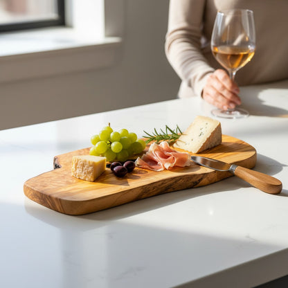 Large Handmade Olive Wood Freeform Serving Board | Extra Large Live Edge Charcuterie & Chopping Board | Unique Grain | 35–60 cm
