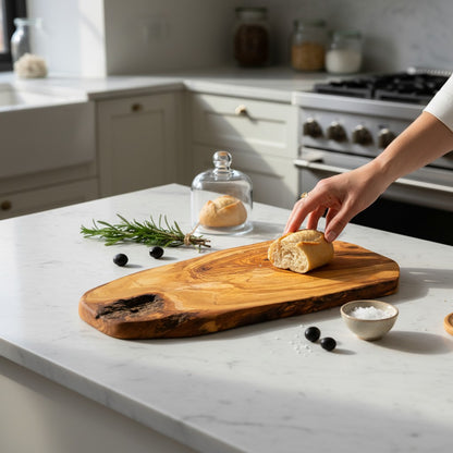 Large Handmade Olive Wood Freeform Serving Board | Extra Large Live Edge Charcuterie & Chopping Board | Unique Grain | 35–60 cm