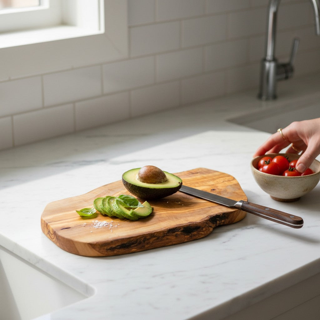 Large Handmade Olive Wood Freeform Serving Board | Extra Large Live Edge Charcuterie & Chopping Board | Unique Grain | 35–60 cm