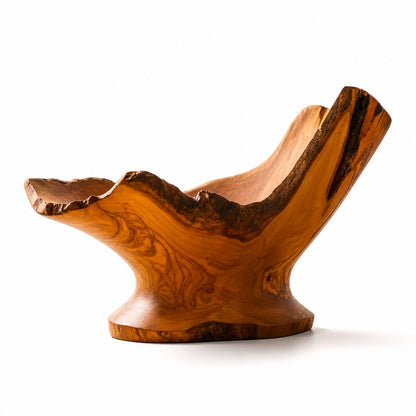 Large Olive Wood Fruit Bowl Basket with Handle 38x20x24 cm Rustic Table Centerpiece