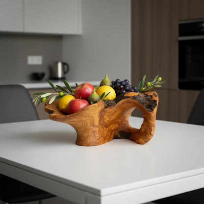 Handcrafted Olive Wood Pedestal Fruit Bowl (47x47x20) | Rustic Table Decor