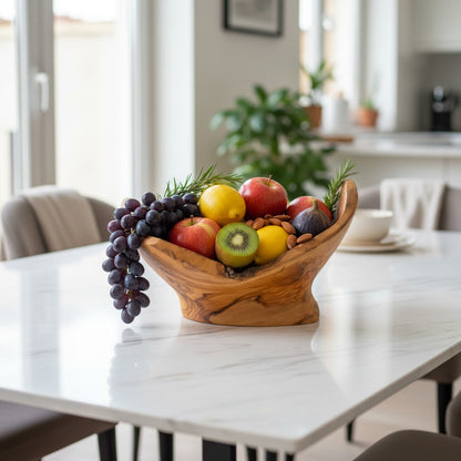 Handcrafted Olive Wood Pedestal Fruit Bowl (38x36x23) | Rustic Table Decor