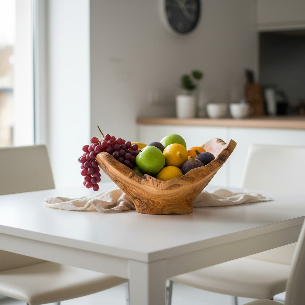 Handcrafted Olive Wood Pedestal Fruit Bowl (38x36x23) | Rustic Table Decor