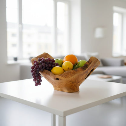 Handcrafted Olive Wood Pedestal Fruit Bowl (38x36x23) | Rustic Table Decor