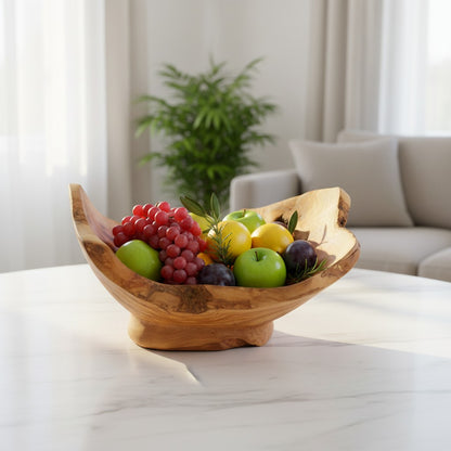 Handcrafted Olive Wood Pedestal Fruit Bowl (38x36x23) | Rustic Table Decor
