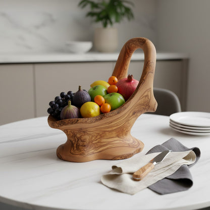 Handcrafted Olive Wood Pedestal Fruit Bowl (36x20x35) | Rustic Table Decor