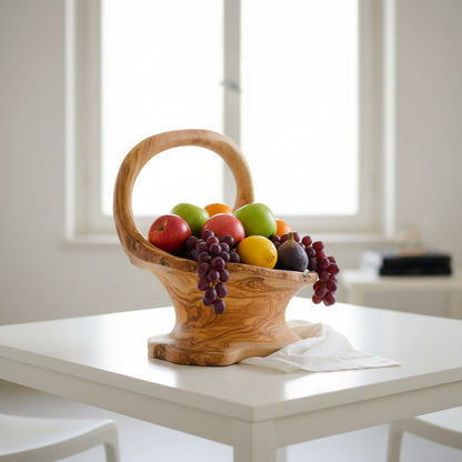 Handcrafted Olive Wood Pedestal Fruit Bowl (36x20x35) | Rustic Table Decor