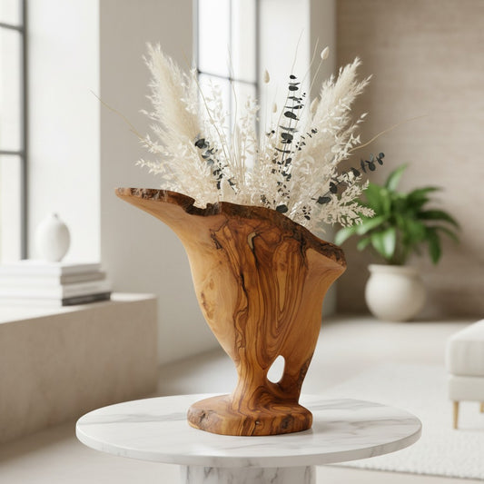 Handcrafted Olive Wood Pitcher Vase (33x20x30) | One-of-a-Kind Real Piece