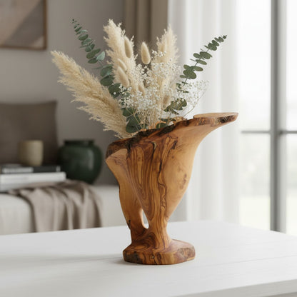 Handcrafted Olive Wood Pitcher Vase (33x20x30) | One-of-a-Kind Real Piece