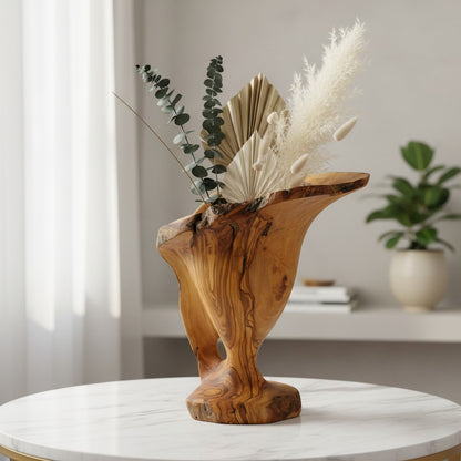Handcrafted Olive Wood Pitcher Vase (33x20x30) | One-of-a-Kind Real Piece