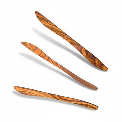 Couteau à beurre et tartineur en bois d'olivier fabriqué à la main, 20 cm (lot de 4)