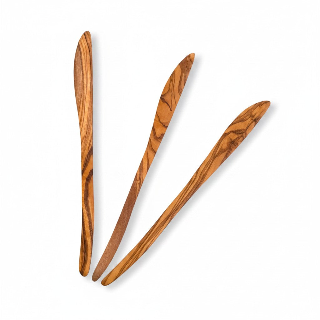 Couteau à beurre et tartineur en bois d'olivier fabriqué à la main, 20 cm (lot de 4)