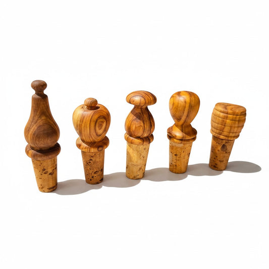 Olive Wood Wooden Bottle Stopper Handcrafted Wine Cork | Mushroom | Pear | Round | Apple