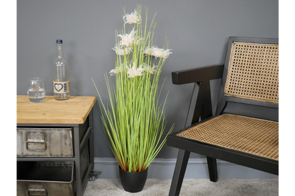 Artificial Grass With White Flowers